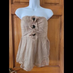 Alexia Admor Strapless Tan Top with Black Button Accents